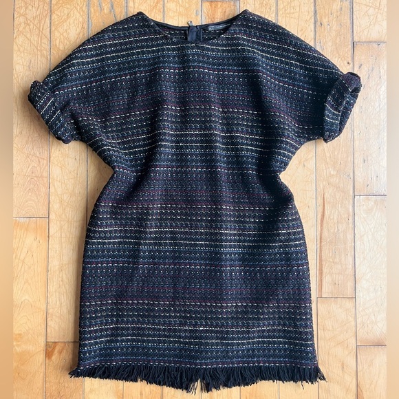 Zara Dresses & Skirts - Trafaluc by Zara Textured Tweed Wool Blend Fringe Dress Size Small